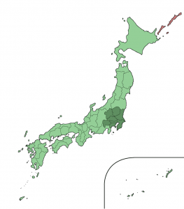 المنطقة المظللة بالأخضر الداكن هي قطاع طوكيو الكبير